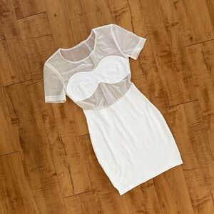Vintage White Summer Cotton Sheer Panel Bodycon Dress